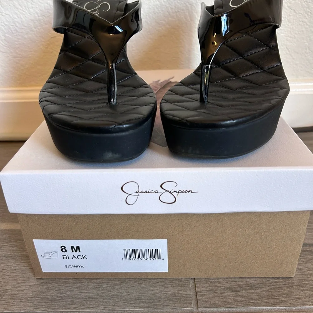 Jessica Simpson Sitaniya Black Wedge Flip Flops